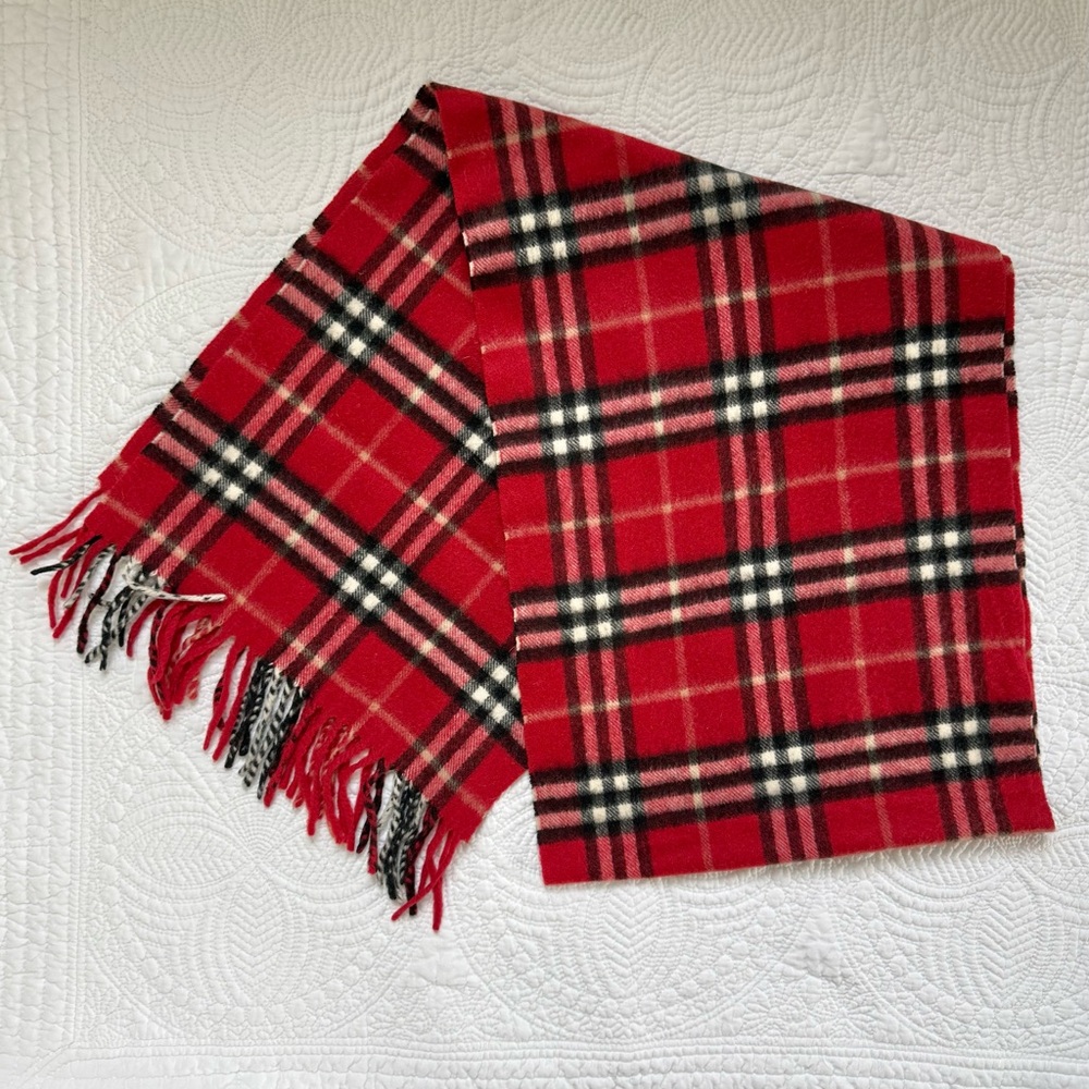 Burberry Red Classic Check Cashmere Scarf with Gift Bag | Unisex - Picture 2 of 5